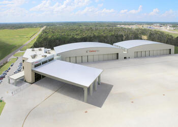 Aerial view of the Galaxy FBO location and hangar