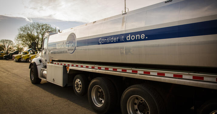 World Fuel supply truck at sunrise